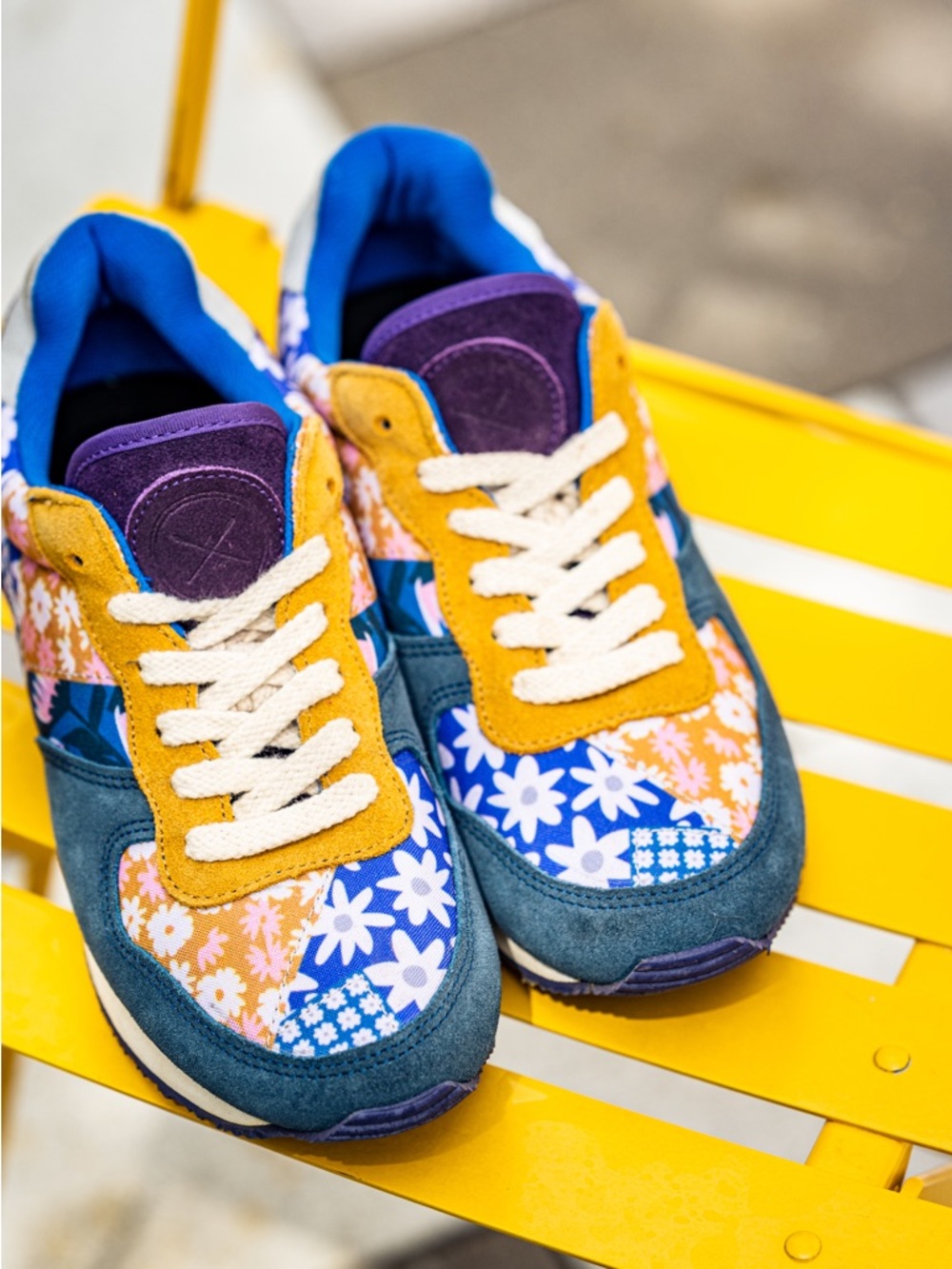 Inkkas Hendrix Floral Patchwork Sneakers - Blue, Mustard & Purple